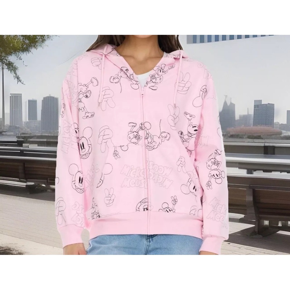 Disney Mickey Mouse Pink Embroidered Zip Up Hoodie Jacket XS